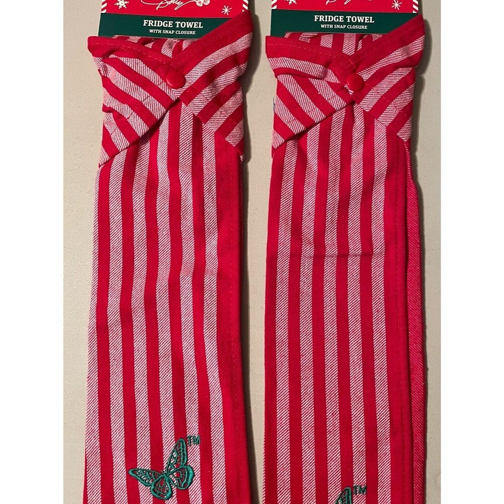 Dolly Christmas Red and White Striped Towel with Butterfly Accent New set of 2